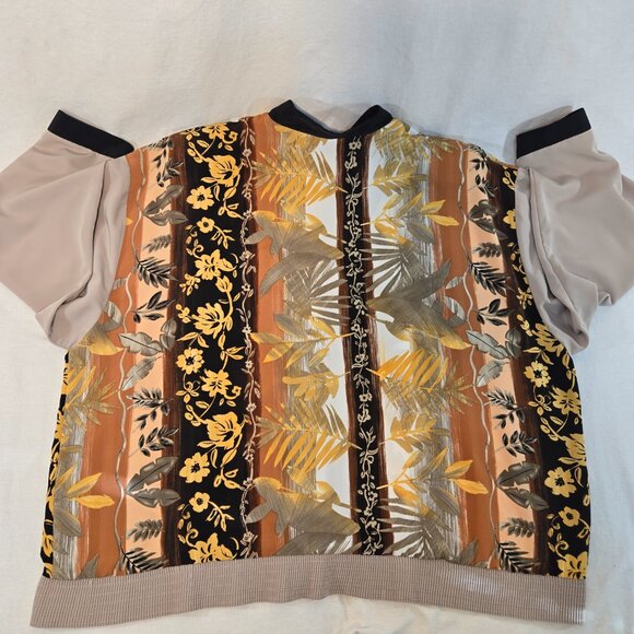 USA Made PETER POPOVITCH Vintage Retro Silky Tan  Floral Bomber Jacket Size X-L. - Picture 4 of 16